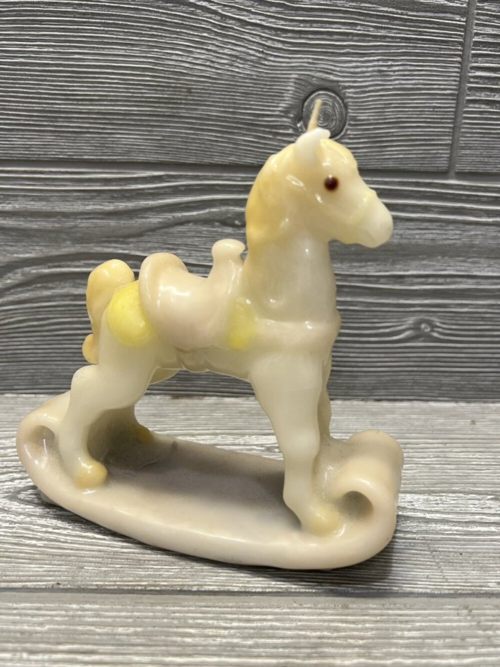Rocking Horse Figural Wax Candle Vintage 1980s Baby Kids Nursery Retro Decor